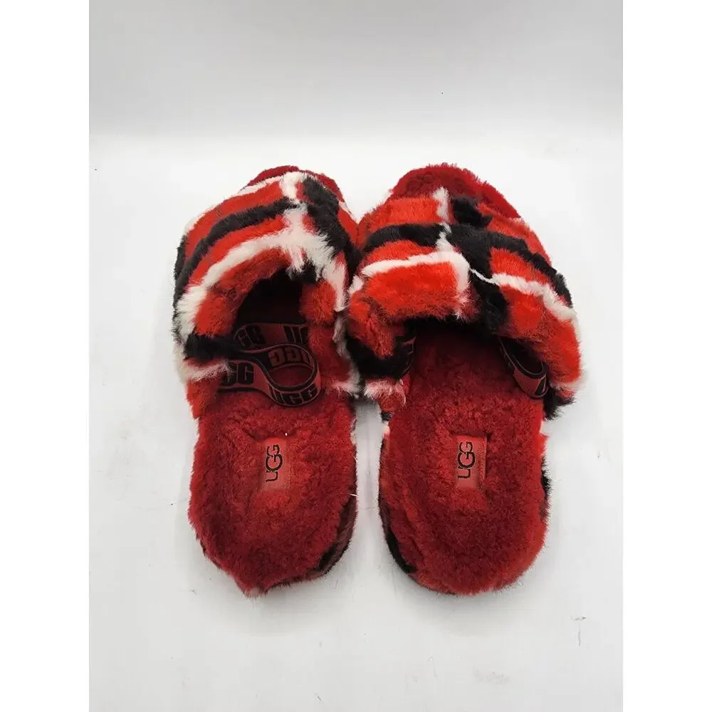 UGG Fluff Yeah Slide Slippers Plaid Punk Red Black White 1131630K Sz 6 Youth